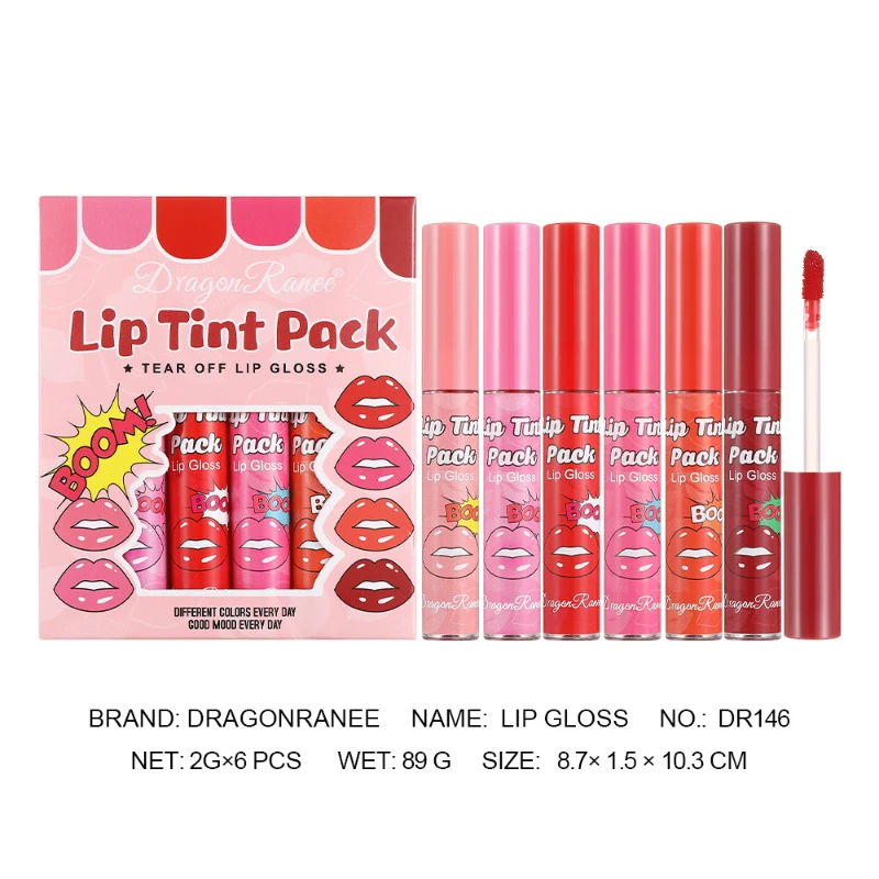 6 pz-set Lip Liner Peel Off Tattoo Lipgloss, Idratante Impermeabile di Lunga Durata Opaco Naturale Lip Tint Tear-off Lip Stain Trucco