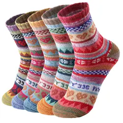 5 Pairs Wool Socks for Women - Womens Wool Socks Winter Warm Wool Socks Men Cozy Knit Socks Boots Socks for Women