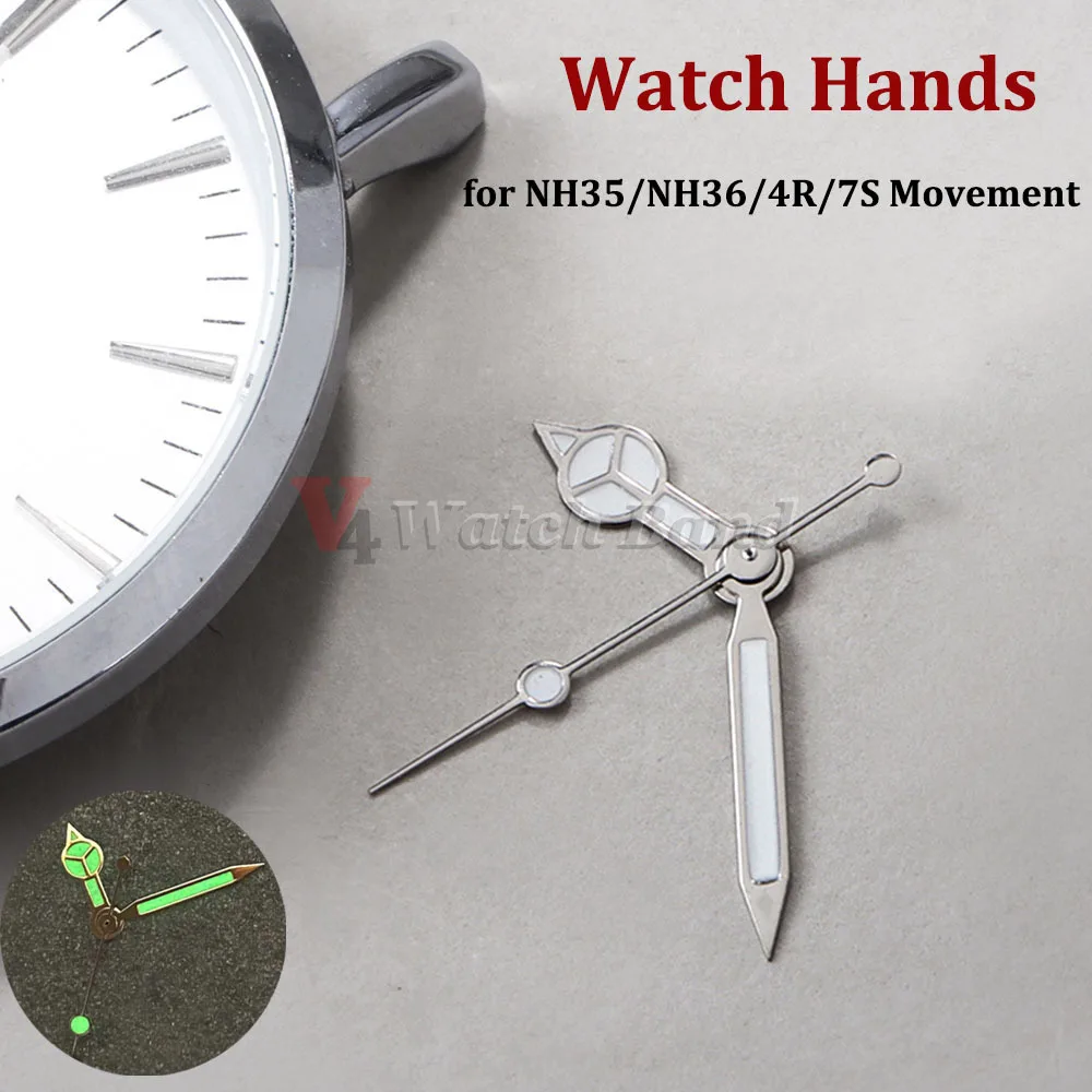 NH35 Silver Watch Hands Green Luminous for NH35/NH36/4R/7S Movement Watches Pointers  Rose Gold Silver Gold Watch Hands