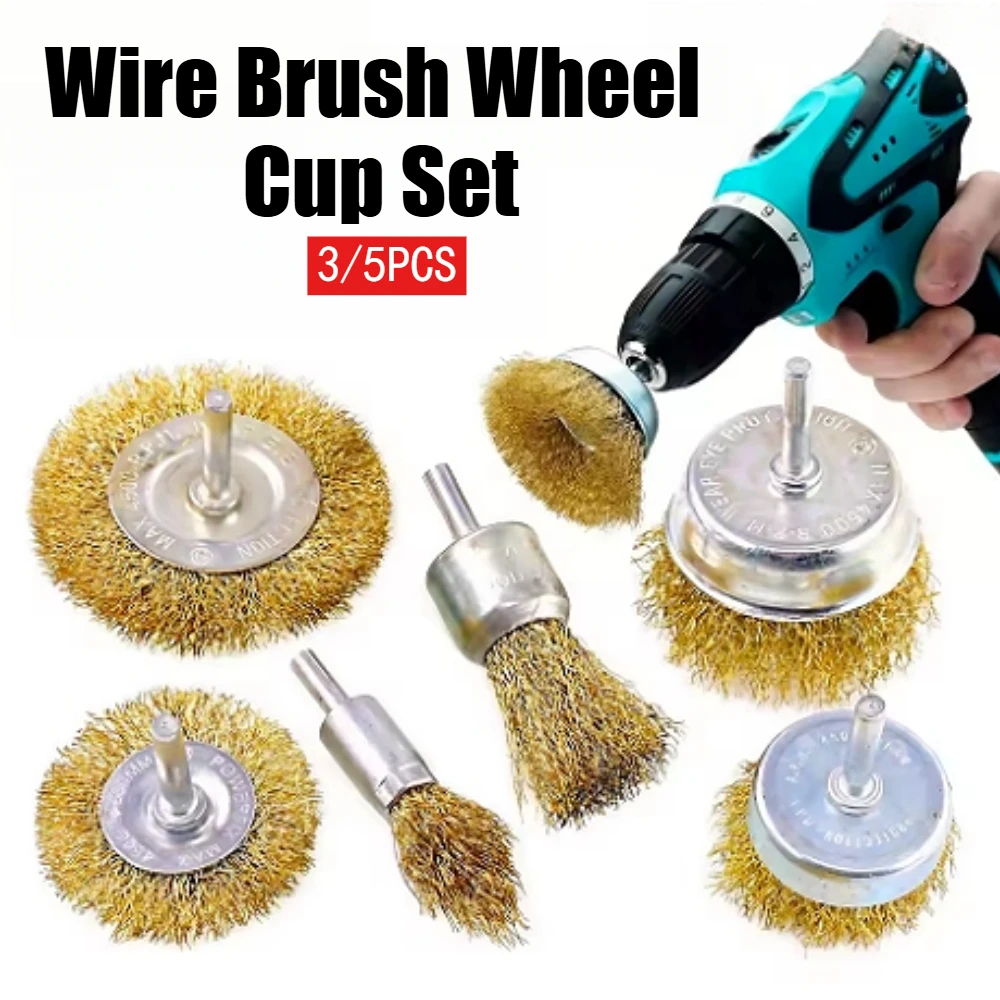 

Wire Brush Wheel Cup Set,Steel Wire Brush Brass Plated Wheels Brushes Drill Rotary Tools Metal Rust Removal Polishing Brush