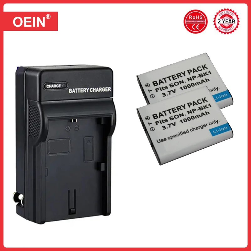 4Pcs 1000mAh NP-BK1 Battery + Charger for Sony Cybershot MHS-PM5 DSC-W180 MHS-CM5 DSC-W370 S980 S750 S780 S950 W190