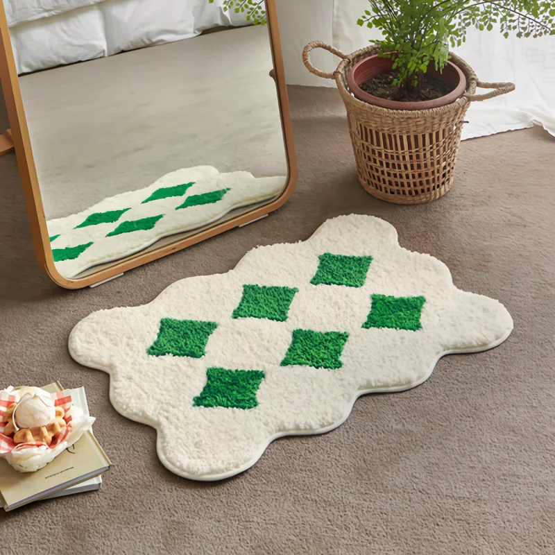 VIKAMA Korean Style Plush Carpet Non-Slip Water Absorption Bathroom Mat Bedroom Dressing Table Foot Pad Home Decoration