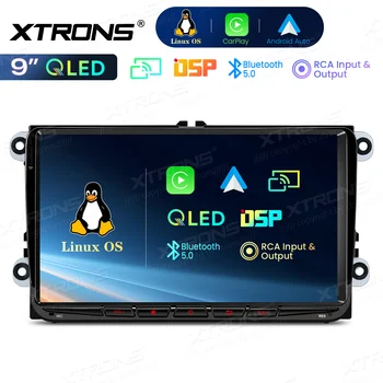 Pantalla QLED XTRONS de 9 pulgadas para VW Volkswagen/SKODA/SEAT, radio para coche, estéreo multimedia, CarPlay inalámbrico y Android Auto, sistema operativo Linux, DSP 1