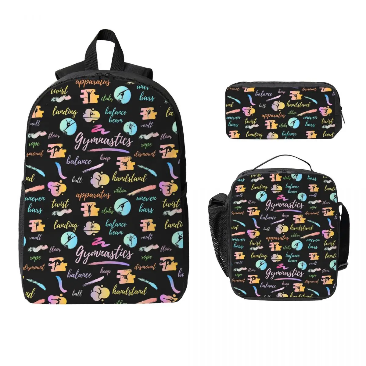 

Gymnastics Words Artistic Gymnastics Rhythmc Gymnastics Backpack Boy Girl BookBag School Bag 3ps Insulated Lunch Bag Pencil Case