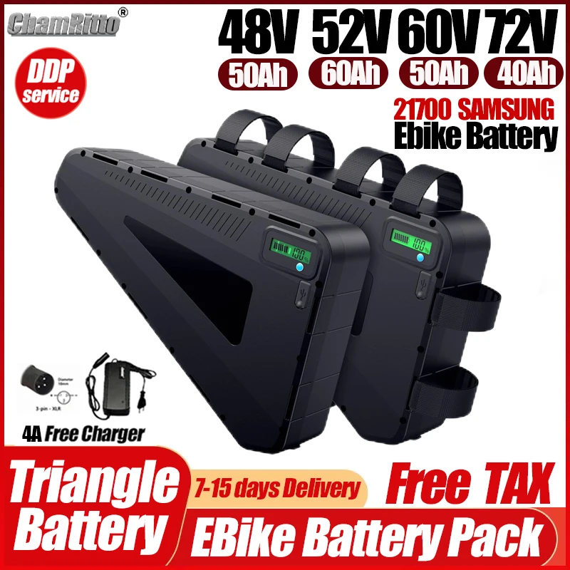 

48 В электрический велосипед cham-rider 60 В 72 В 2000 Вт треугольная батарея 52 В 30 Ач 40 Ач 50 Ач 60 Ач ebike 1000 Вт 1500 Вт 21700 литиевая батарея