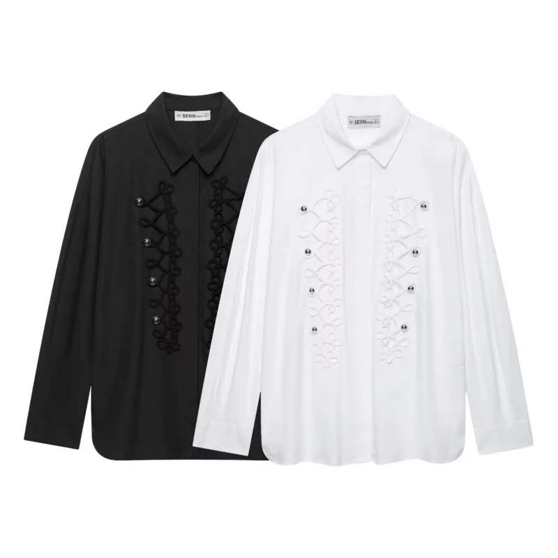 

Dave&Di Women's 2026 Summer New Product Loose Long Sleeve Collar Silk Shirt For Women