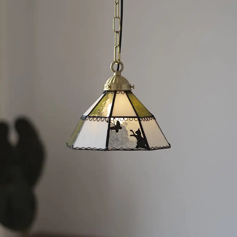 Cat chasing butterfly Japanese style creative glass chandelier retro niche design bedside entrance bar counter restaurant light