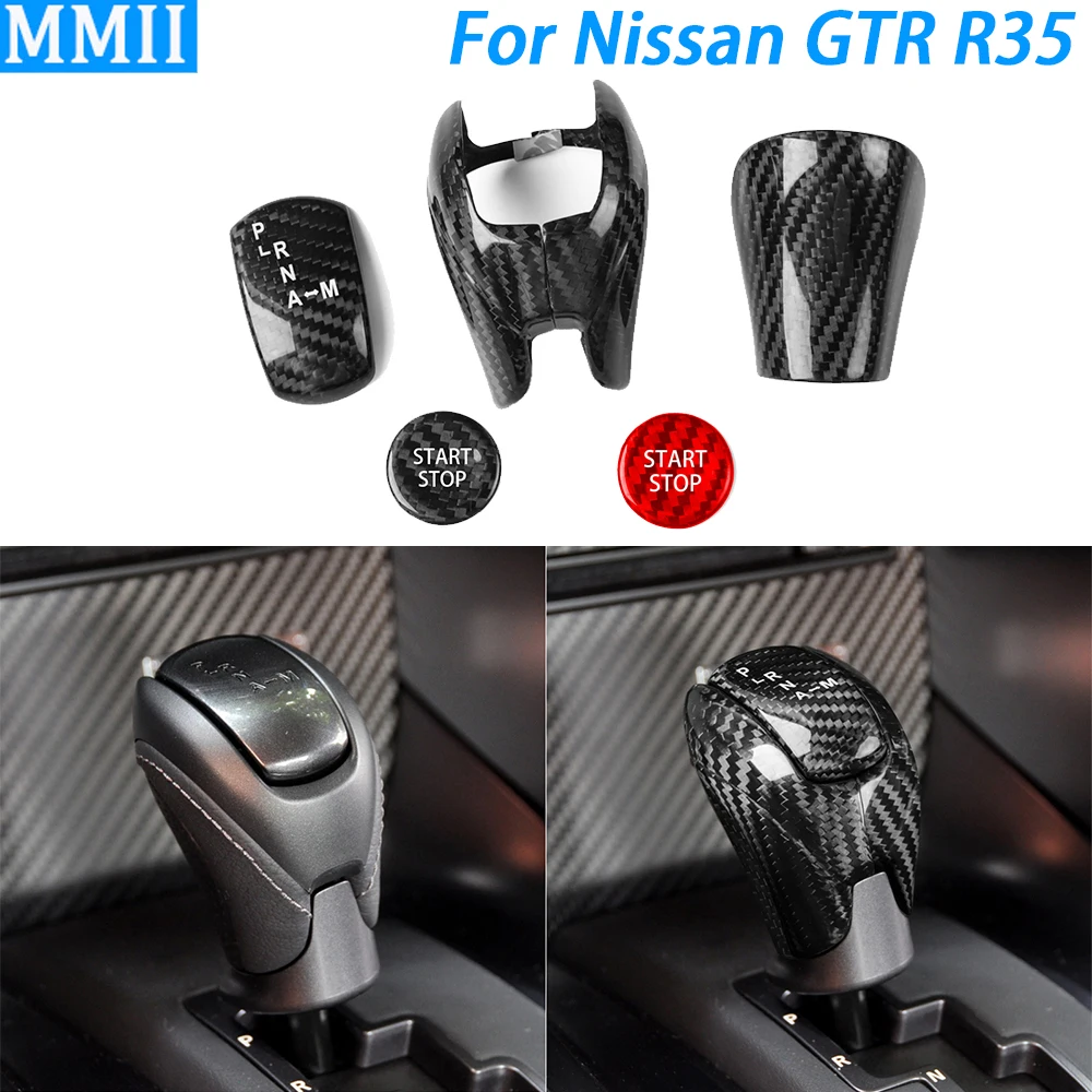 

For Nissan GTR R35 2008-2016 Real Carbon Fiber Gear Shift Handle Head One-touch Start Button Cover Set Car Interior Accessories