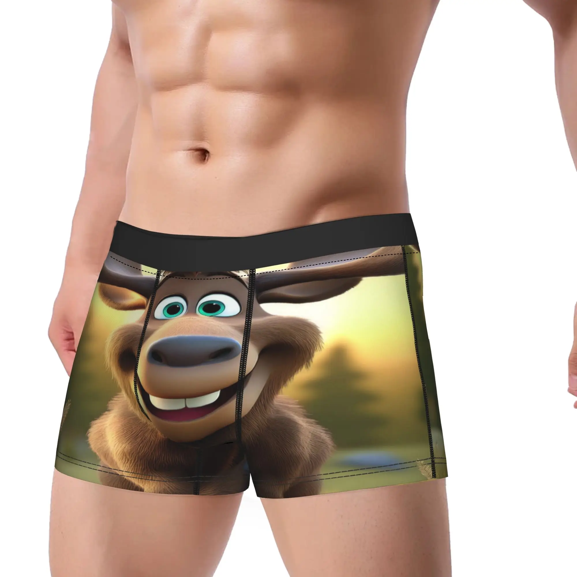 Happy Cartoon Moose Forest Character Art  Underpants Homme Panties Men's Underwear Ventilate Shorts Boxer Briefs