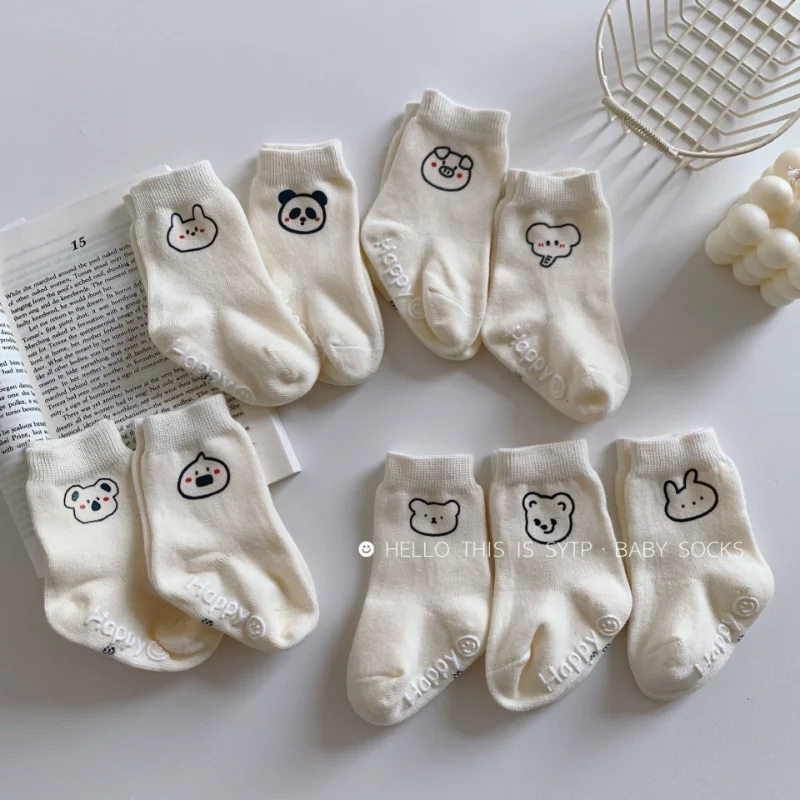 1 Pair Kids Boy Girl Sock Simplicity White Solid Color Calf Sock for Toddler Boy Girl Spring Autumn Cotton Kawaii Cartoon Sock