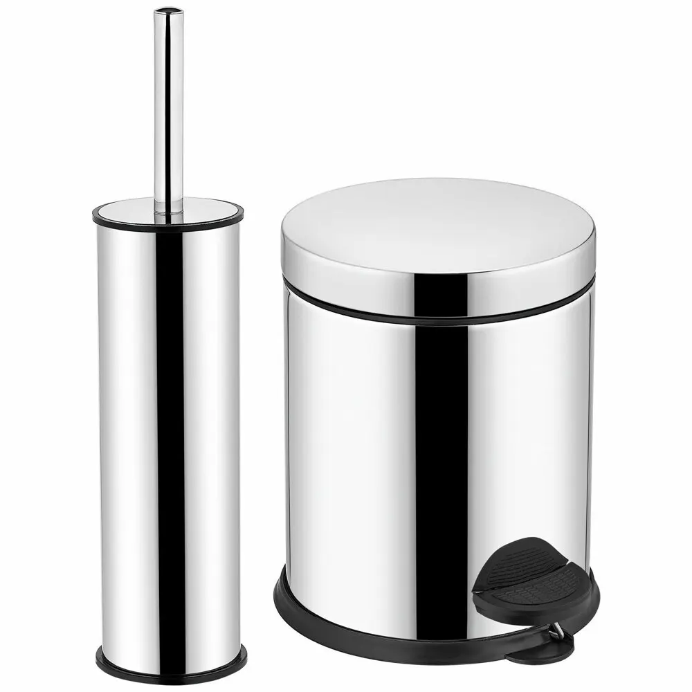 

SAS 3 LT Chrome Pedal Garbage Bucket Toilet Brush 2'Lİ Bathroom Set Kitchen Garbage Bucket Toilet Garbage Bucket And Brush