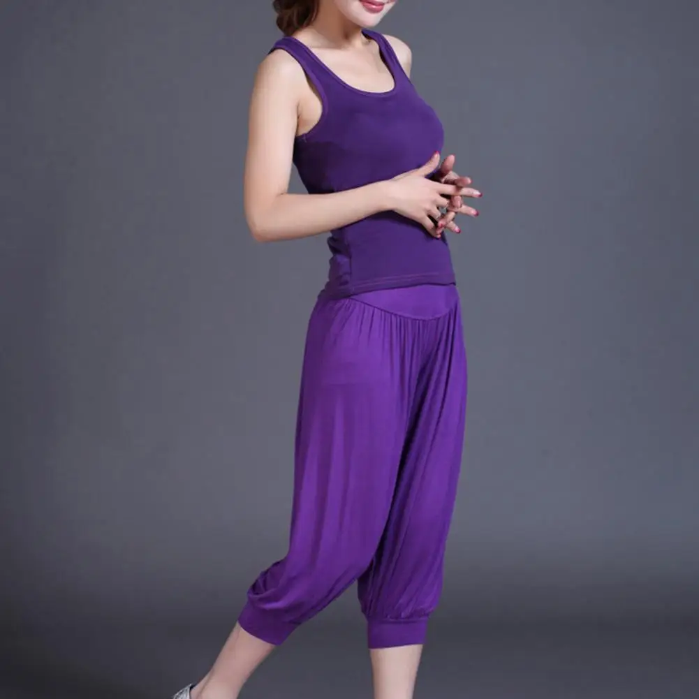 Stylish Women's Modal Yoga Cropped Pants Wide Elastic Waistband Dance Performance  Comfortable Wide Leg Bloomers