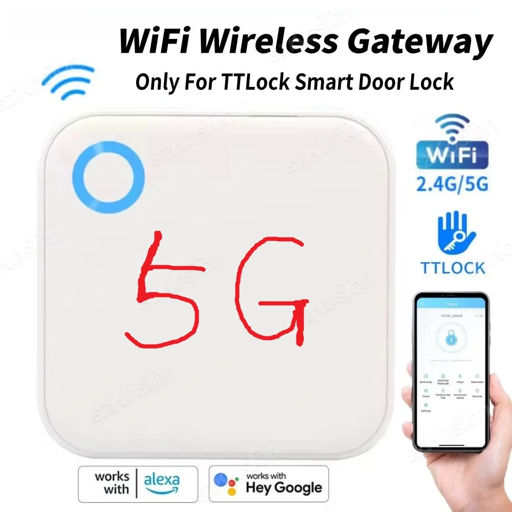 TTLock G5 Smart Wireless Gateway Hub Dual-Band 2.4G&5G Wi-Fi Compatible with Alexa Google - APP Remote Control Smart Door Lock