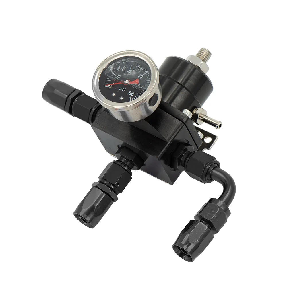 Universal Adjustable Fuel Pressure 40-70PSI Regulator with Pressure Gauge Braided Hose AN6 Connector Black Kit