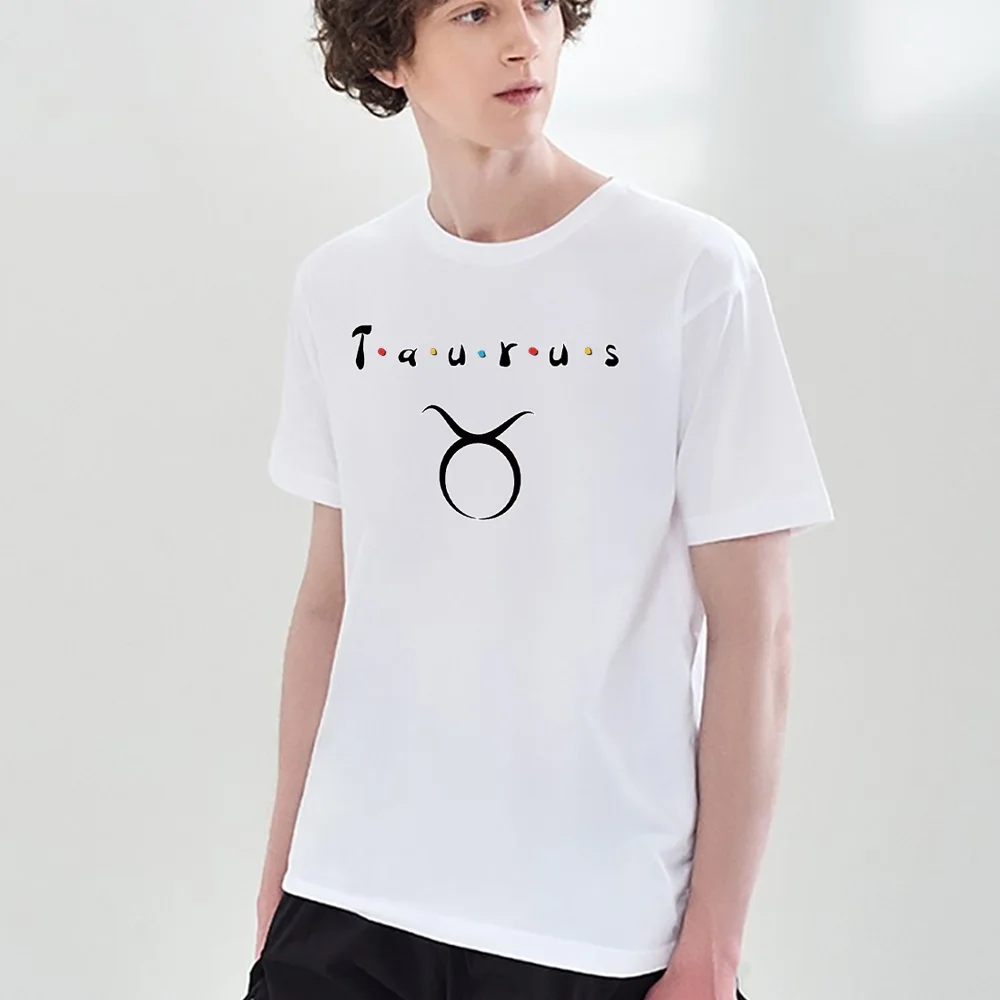 T Shirt Men White Shirts Fashion Round Neck Short Sleeve Constellation Print T-Shirt Summer Tees Casual Top Commuter Streetwear