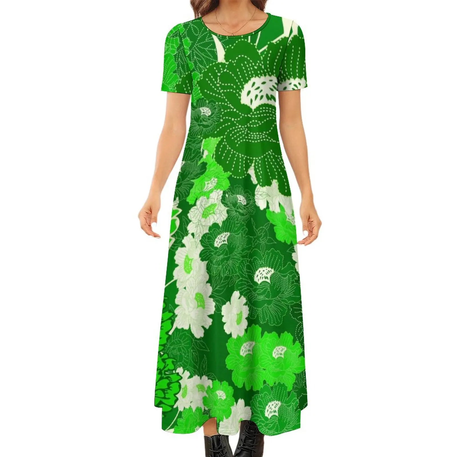 

Green & white flower power Round Neck Short Sleeve Dress sexy dress for women wedding dresses for woman