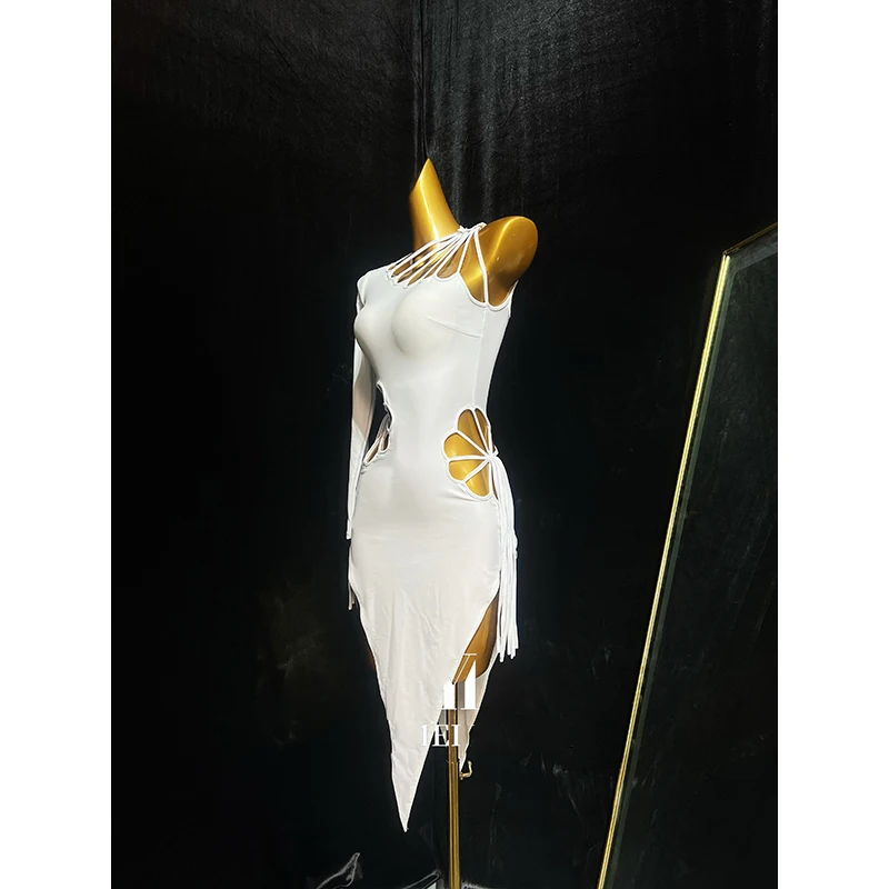 Dança latina adulto crianças vestido ab pedra high-end personalizado branco oco vestido precisamente tango roupas femininas