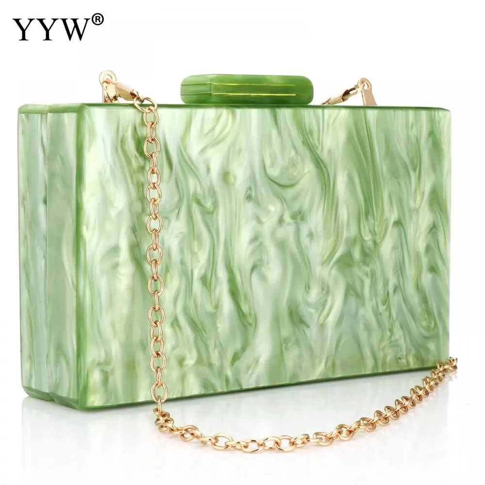 

Women Acrylic Box Evening Clutch Bags For Wedding Party Clutches Gold green Foil Beads Purses And Handbag Shoulder Messenger Bag