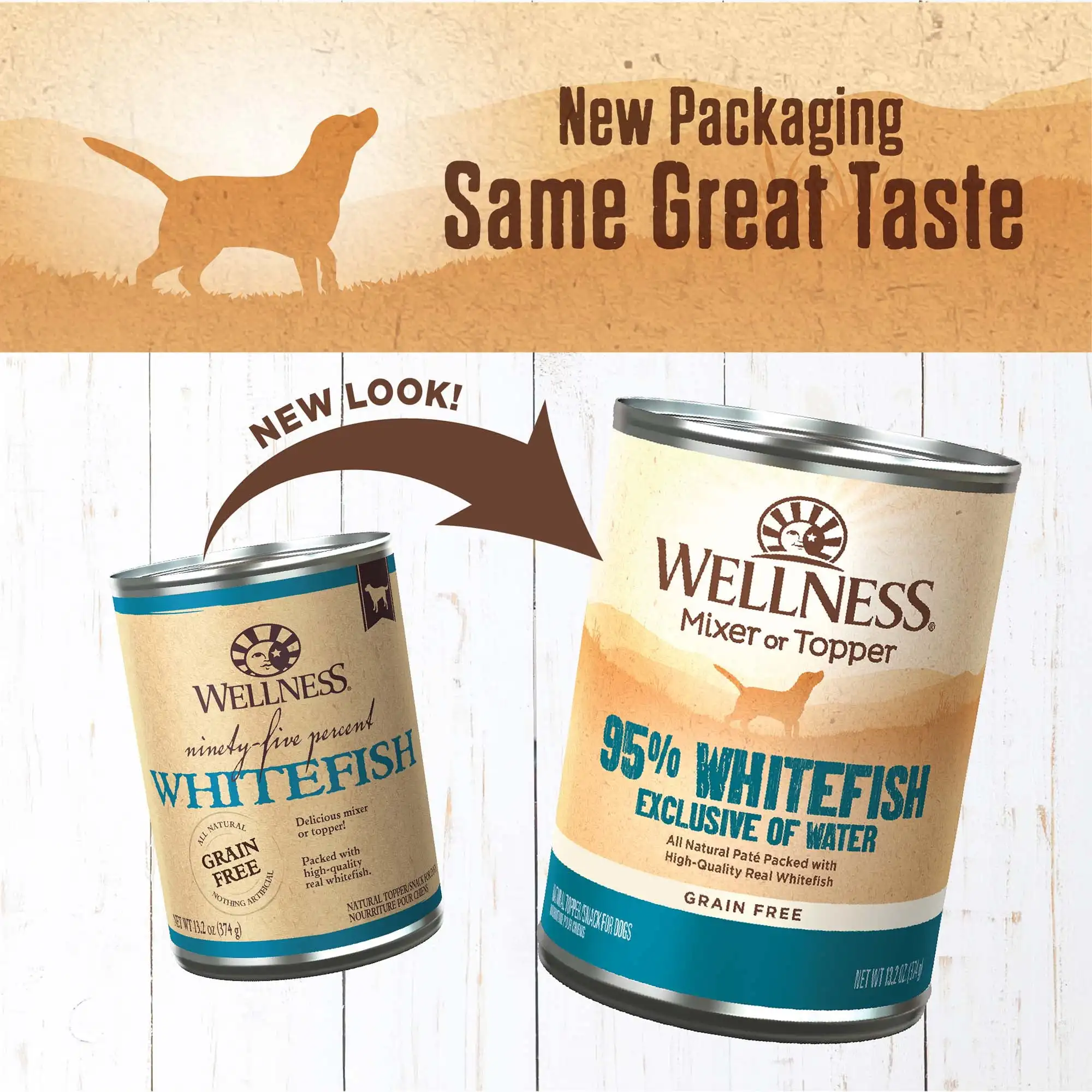 Wellness 95% Whitefish Cibo per cani in scatola naturale senza cereali bagnati, lattina da 13,2 once (confezione da 12)