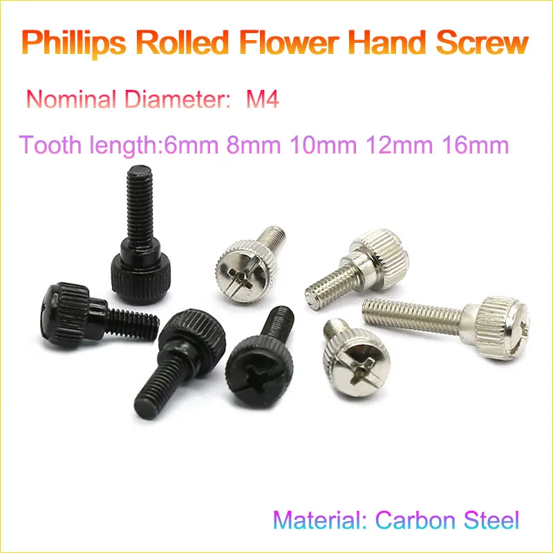 Carbon Steel Hand Tighten Knurled Head Screws M4 Phillips Thumb Screw Step Shoulder Micro Adjustment Decorative Fastener
