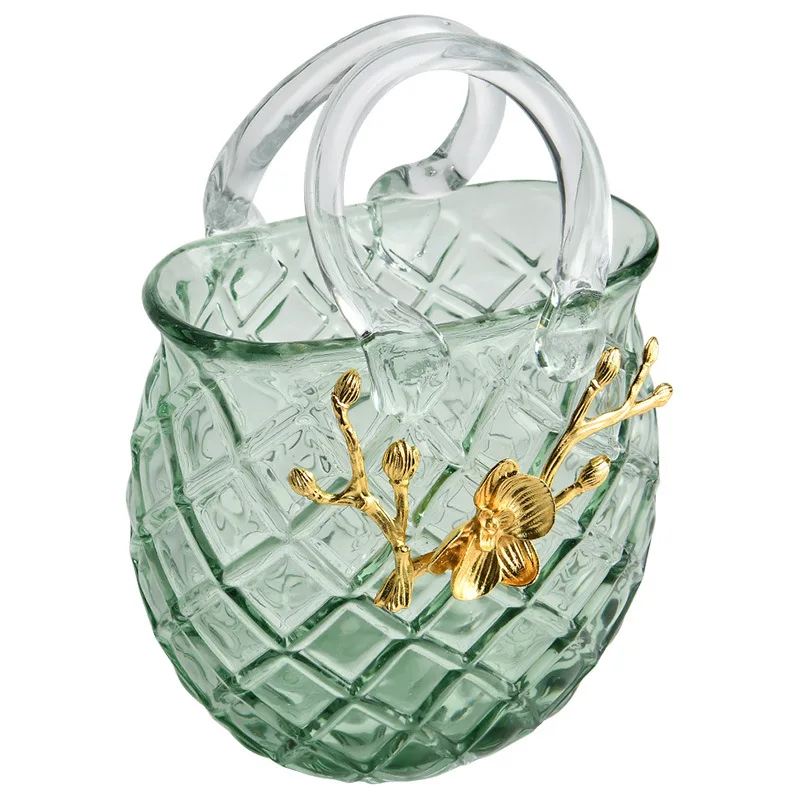 

Stylish and refreshing handmade glass basket vase ornament dining table flower arrangement water potter home
