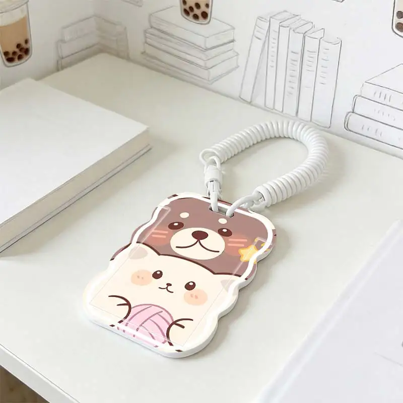 Card Sleeve for Stretchable Spring Cord Photo Protector Student Bus/Meal Card Protection Case Kpop Photocard Holder