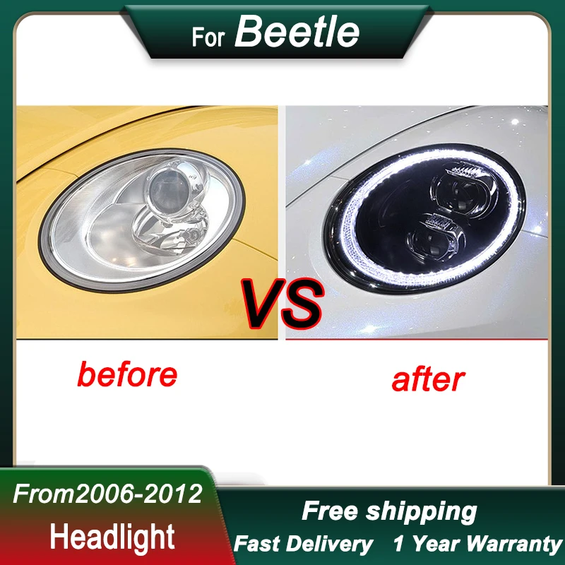 Faros delanteros de estilo de coche para VW Beetle 2006-2012, actualización a nuevo estilo, lámpara de cabeza LED completa, conjunto de luz delantera DRL