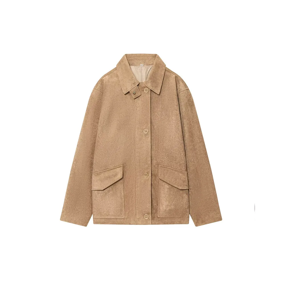 

Осенняя новая женская повседневная кожаная куртка с длинными рукавами и карманом с ремешком для поездки и замшевой текстурой