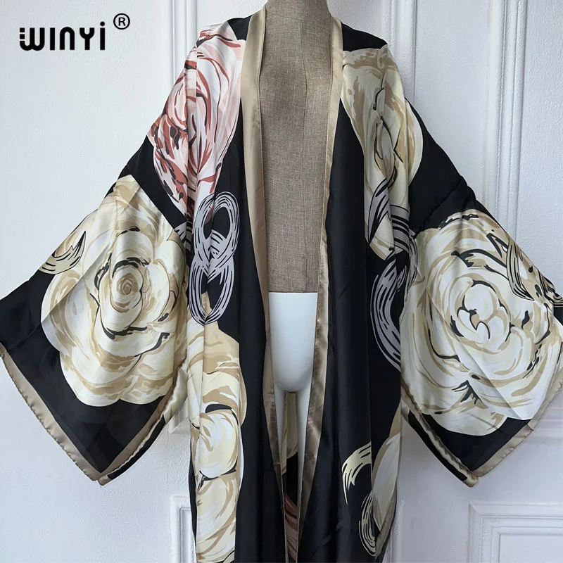 WINYI-Kimono imprimé style bohème pour femmes, cardigan, chemisier, abaya, dubaï, luxe, plage, cover up, robes africaines, fête, kaftan, été