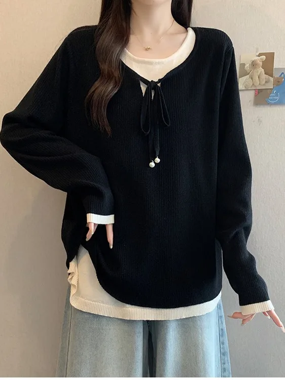 

plus Size Women's Lazy Sle Long Sve Knitwear Layering Color Blo Autumn Winter New Slimming Versatile Casual Faion