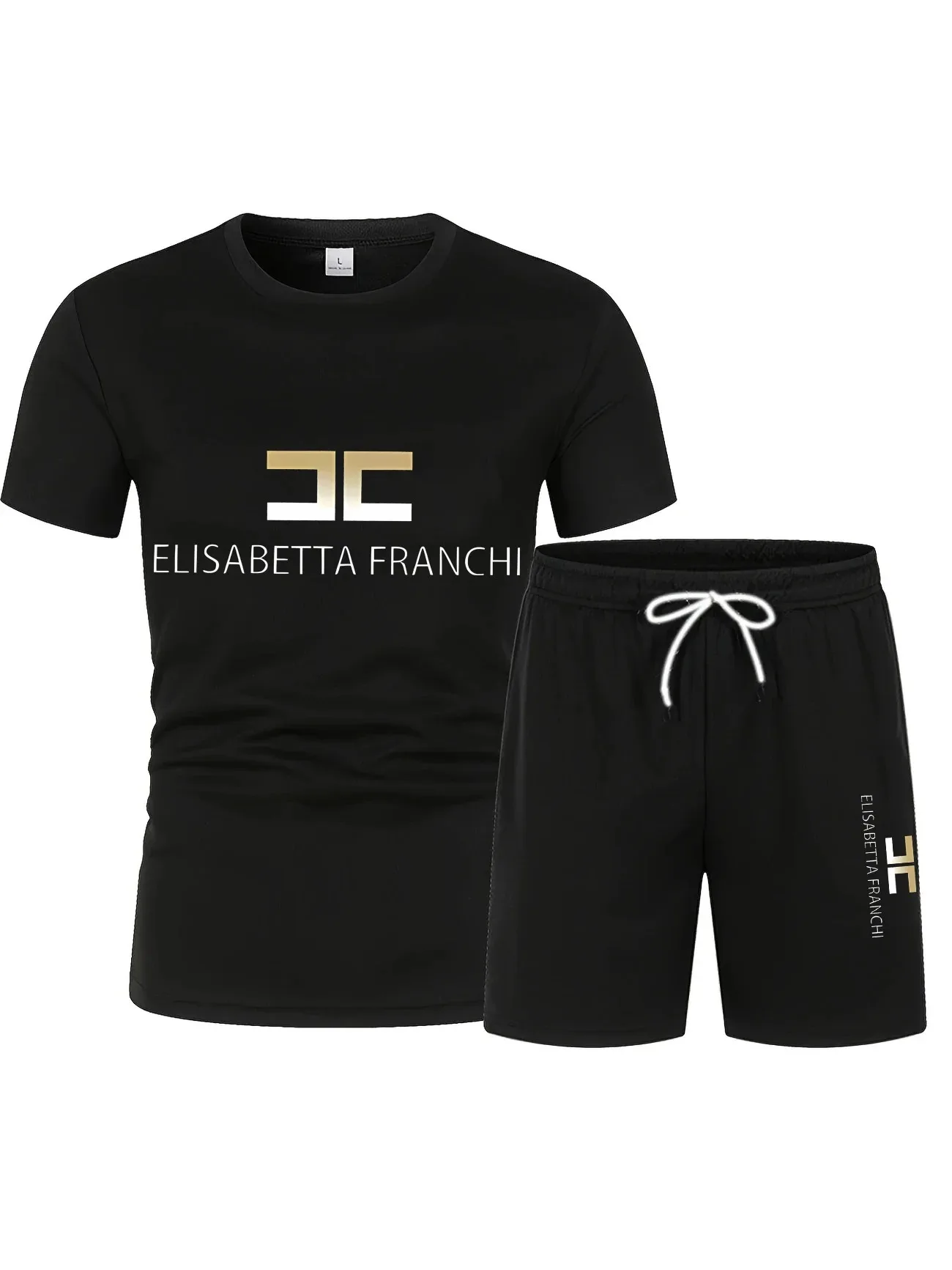 

Casual Set of Men's Summer T-shirt and Shorts, Loose Sports Suit with Letter Print, Round Neck, Short Sleeves, Comfortable Suit