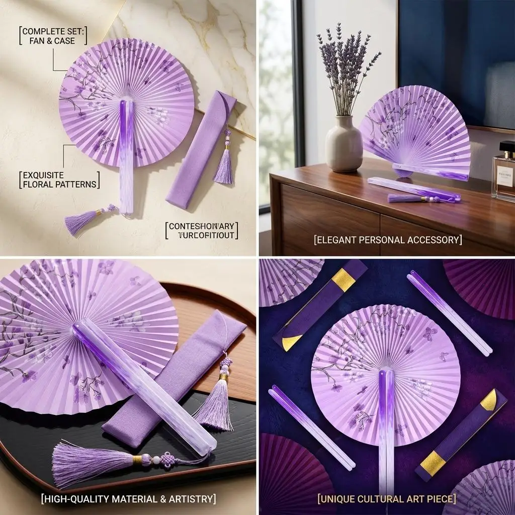 Minimalist Handheld Fan Folding Circular Fan Sleek Portable Summer Cooling Fan Romantic Wedding Party Gift  Decorative Fan