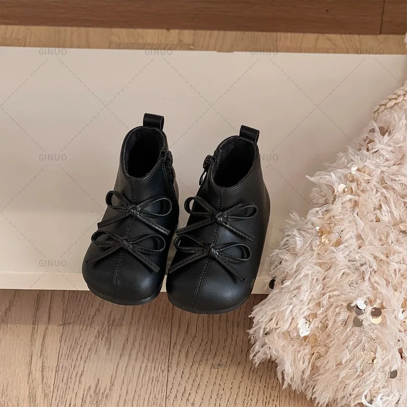الفتيات أحذية بوت قصيرة مع الجانب سستة الاطفال حذاء من الجلد الكورية نمط مزدوج هوك وحلقة 2025 جديد الأطفال الأحذية الجلدية الأميرة نمط