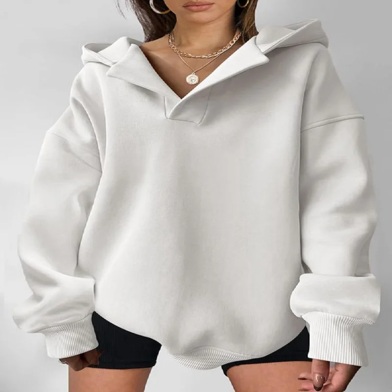 Oversized Hooded Sweatshirt Autumn Winter Women's Long-Sleeved Pullover Tops Solid Cusual All Match Hoodie Y2k Clothes