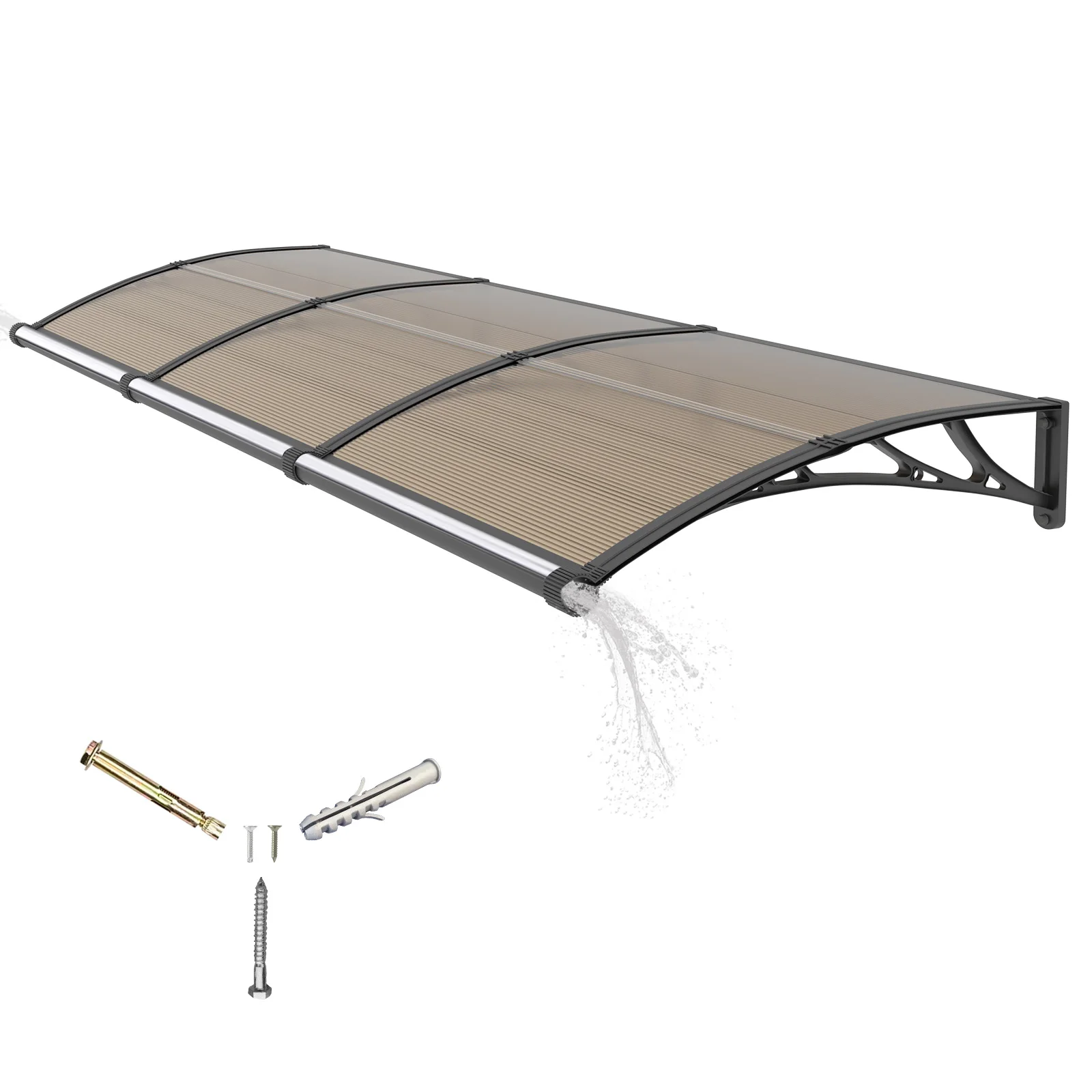 120x240cm Door & Window Awning with Detachable Drainage Gutter - Black Heavy-Duty Bracket for Patio, Balcony & Entryways