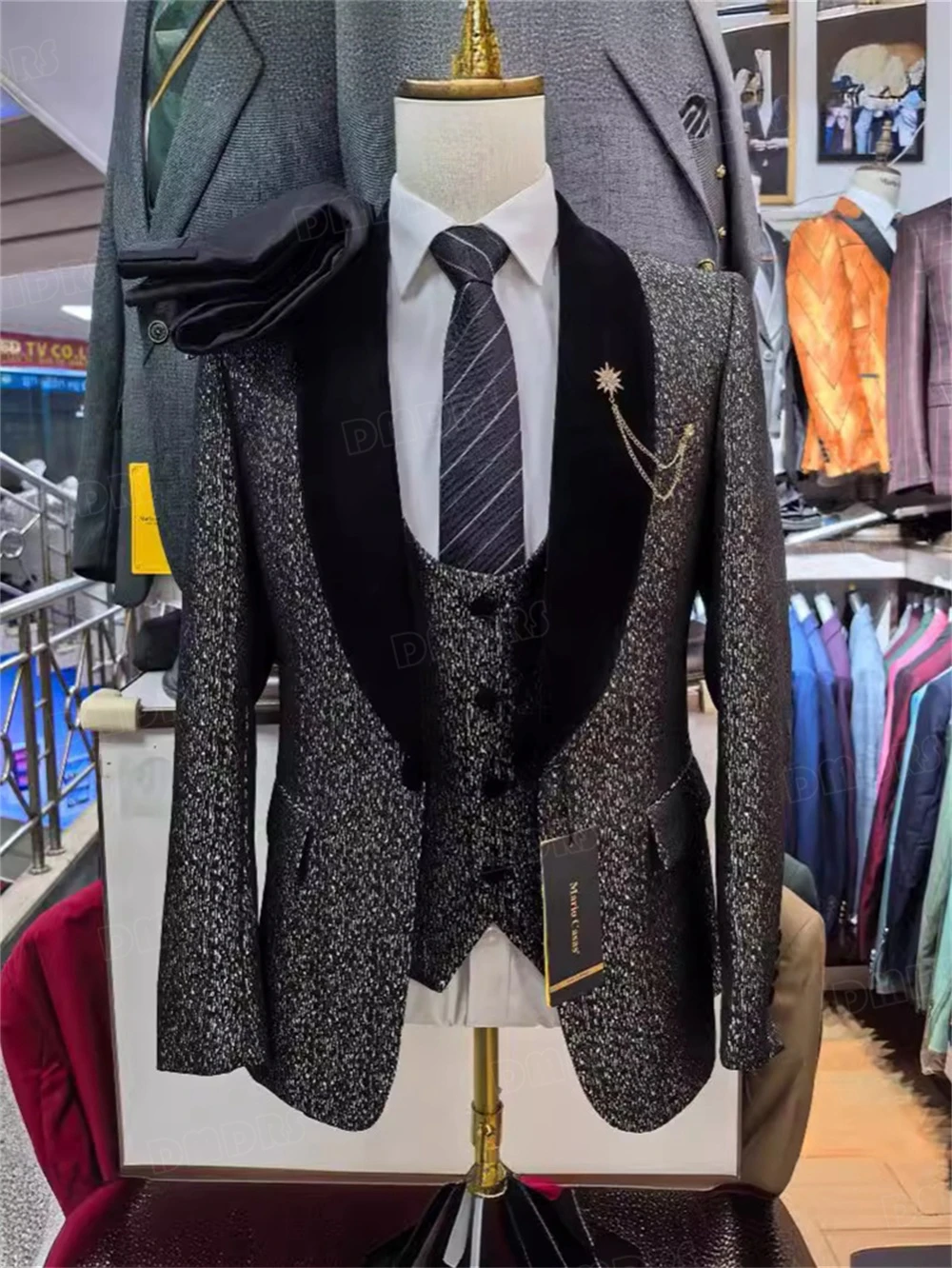 Traje Formal de esmoquin para hombre, Blazer, chaleco, pantalones, conjunto de talla grande, un botón, cuello chal, 3 piezas