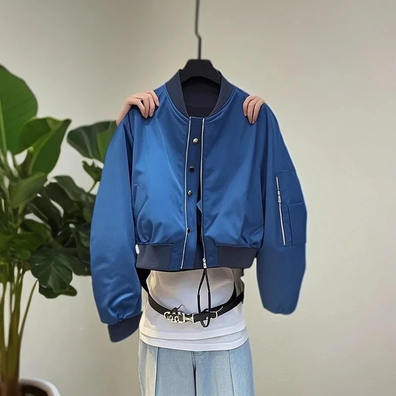 

Beautiful Spring Autumn Jacket for Women 2025 New Small Fragrant Casual Versatile Blue Baseball Jacket Female Outerwear Top