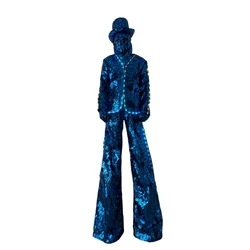 LED Stilts Walker Robots Shiny Mirror Sequin Fabric Suits Show Stage Performance Cosplay Costumes for Entertainment Events