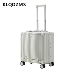 KLQDZMS 18Inch New Suitcase Universal Small Boarding Box Front Opening Aluminum Frame Trolley Case with Wheels Rolling Luggage