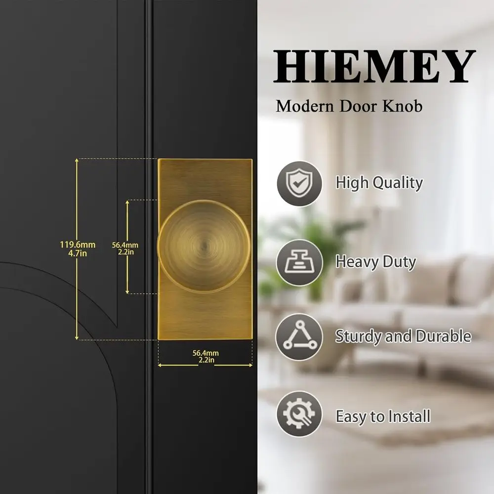 Vintage Style Brass Door Knobs with Lock for Interior Privacy in Rectangular Design