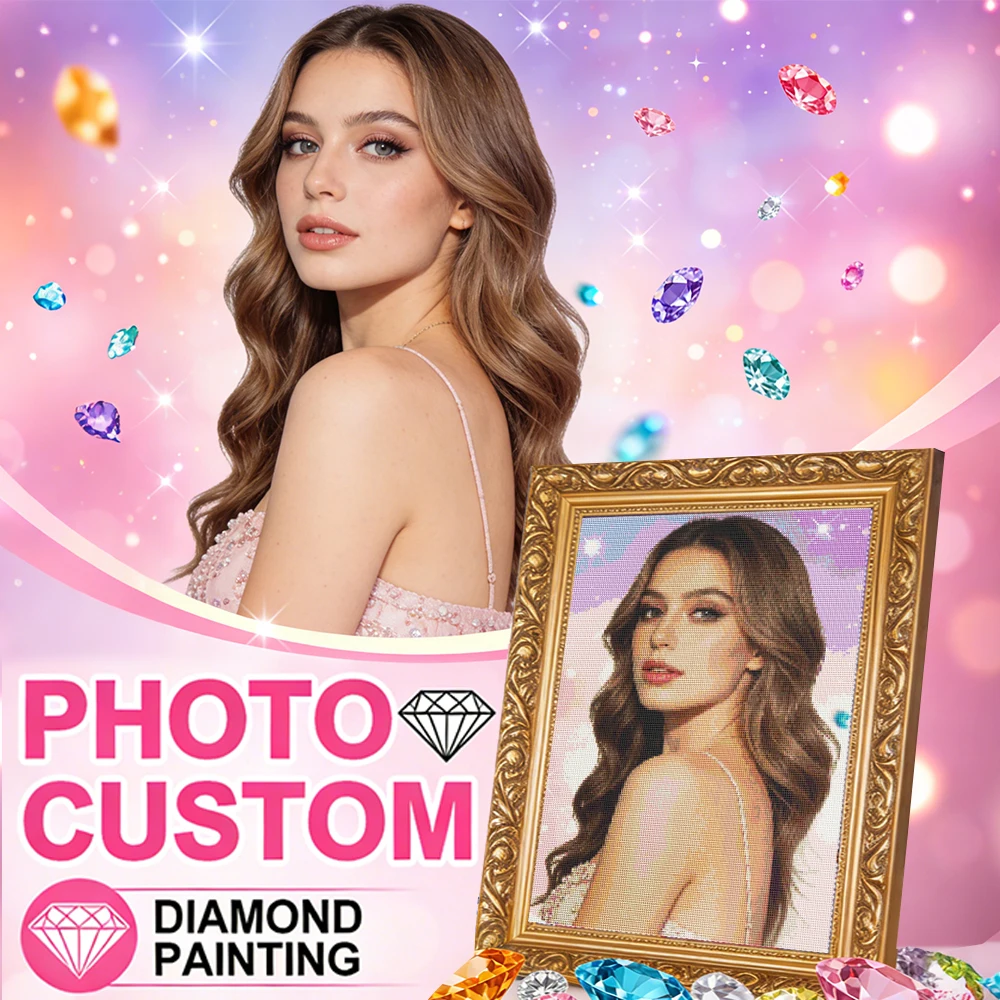 HUACAN Diamantmalerei Benutzerdefiniertes Foto Handgefertigt Vollquadratisch Rund Heimdekoration Strass Diamant-Mosaik-Kunst-Sets Personalisiert