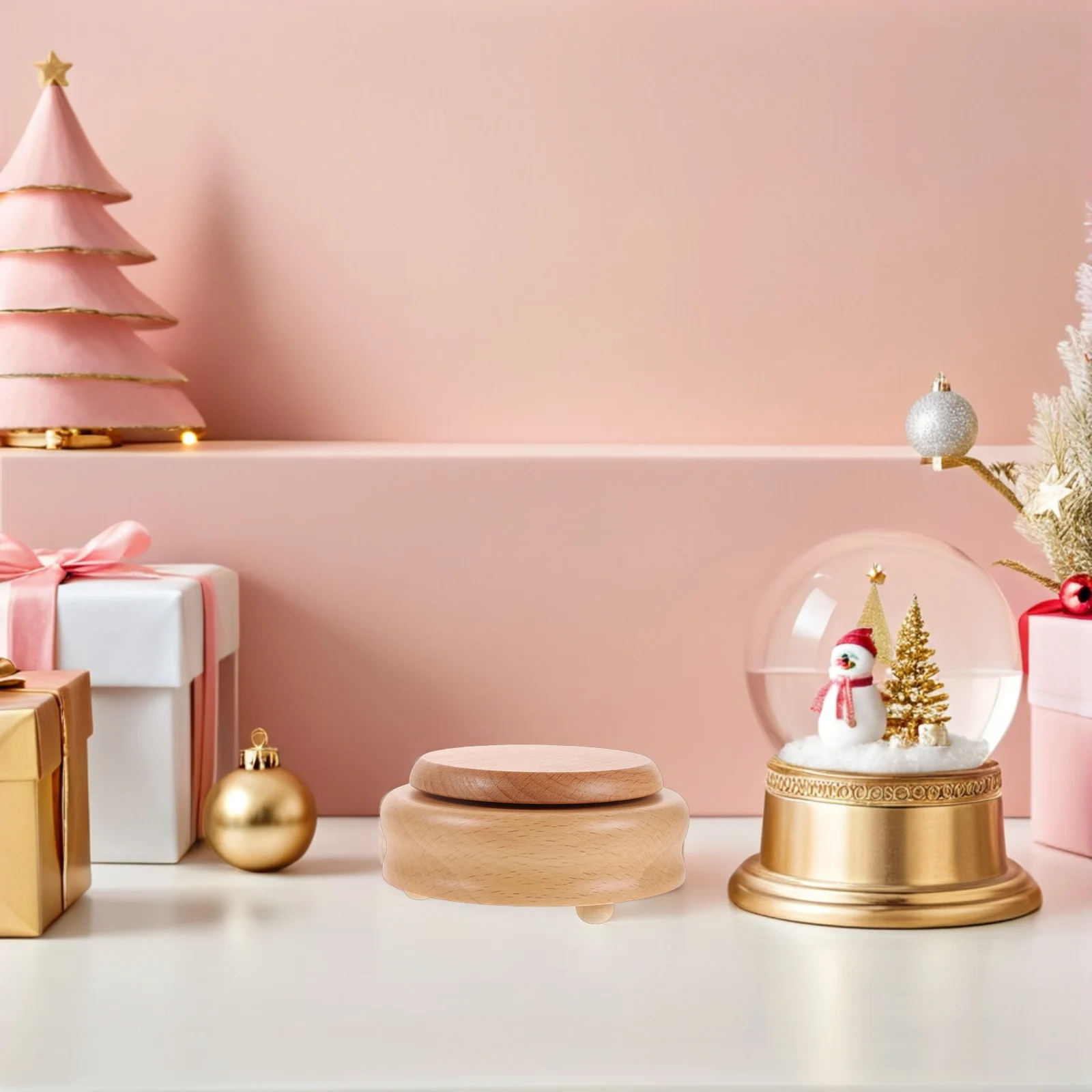 

Round DIY Music Box Base 11x11x5cm Natural Wood Grain Rotating Platform for Crafting Unique Presents Stable Spinning Function