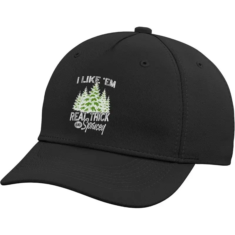 I Like Em Real Thick and Sprucey Funny Christmas Tree Adjustable Baseball Hat
