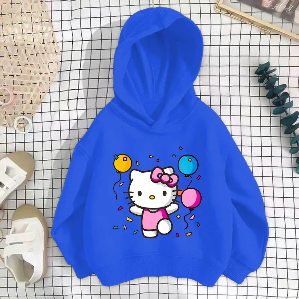 

Детская толстовка с капюшоном и принтом Hello Kitty из мультфильма Disney для девочек, свитшот, детский пуловер, качественный Повседневный пуловер на осень/зиму