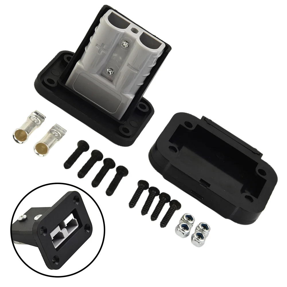 Black Plastic Flush Mount Bracket Panel Cover For 50A Connector For Caravan RV Boat Truck Electrical Wiring