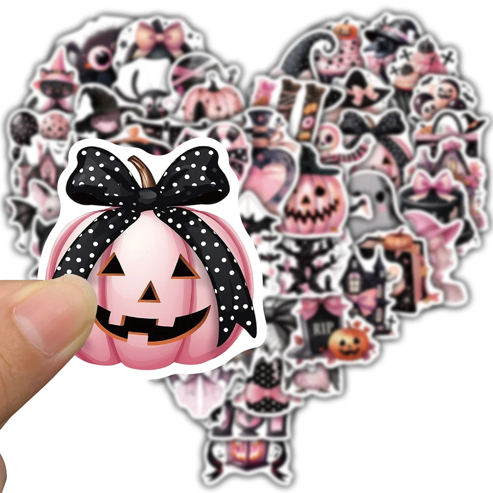 50 قطعة من ملصقات الهالوين اللطيفة باللون الأسود والوردي والدراجة القوطية المقاومة للماء للأمتعة والقهوة والظلام وملصقات الهاتف المحمول #3