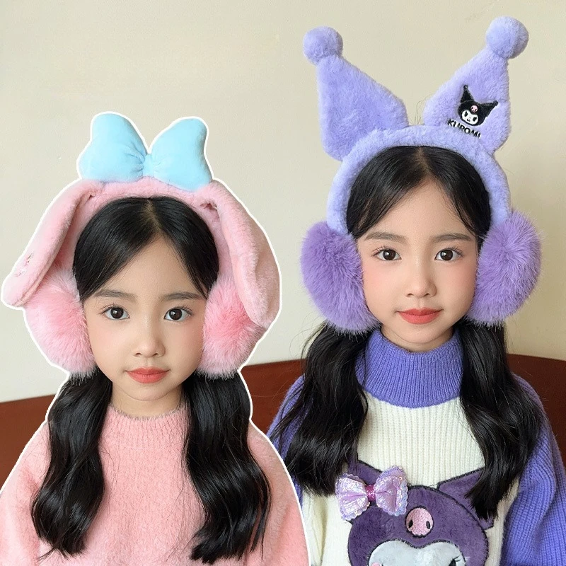 Miniso 어린이 귀마개 Sanrio 소년과 소녀를위한 새로운 스타일 플러시 따뜻한 겨울 방풍 및 동결 방지 귀와 귀 따뜻한