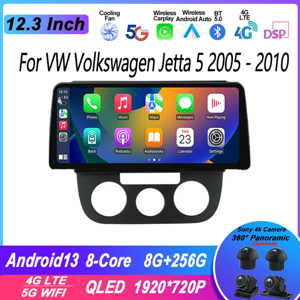 12.3 palec Android 13 pro VW Volkswagen Jetta 5 2005 - 2010 auto rádio hráč stereo multimediální WIFI brian wayne transeau GPS navigace hráč DSP