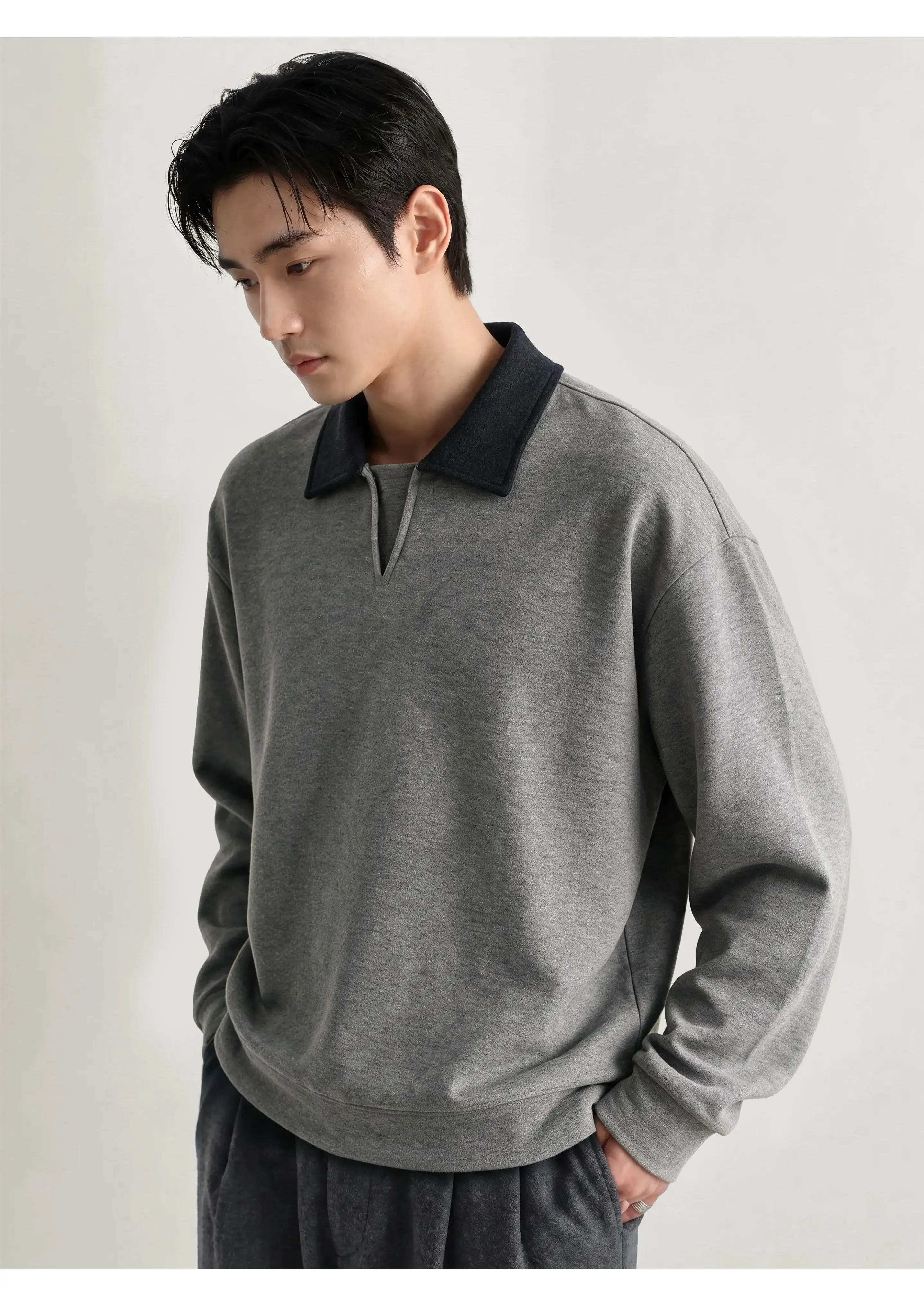 Men Splice Collar Loose Casual Pullover Sweatshirts Autumn Winter Streetwear Vintage Fashion Hoodies Sweatshirts Coat Tops