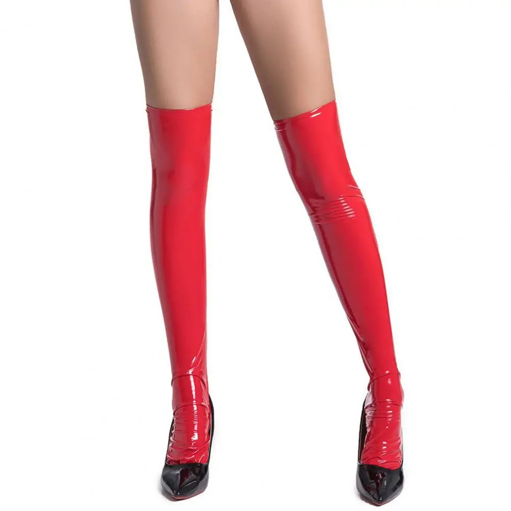 

Women Stockings High-quality Polyester Stockings Women's Glossy Faux Leather Over Knee Stockings for Club Party Cosplay Soft